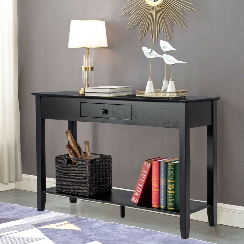 Gymax Console Table with Drawer Shelf 2 Tier Sofa Side Accent Table Black
