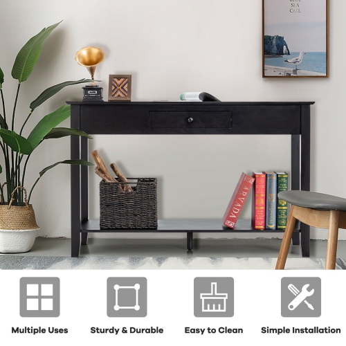 Gymax Console Table with Drawer Shelf 2 Tier Sofa Side Accent Table Black