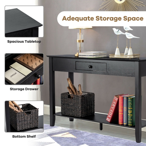 Gymax Console Table with Drawer Shelf 2 Tier Sofa Side Accent Table Black