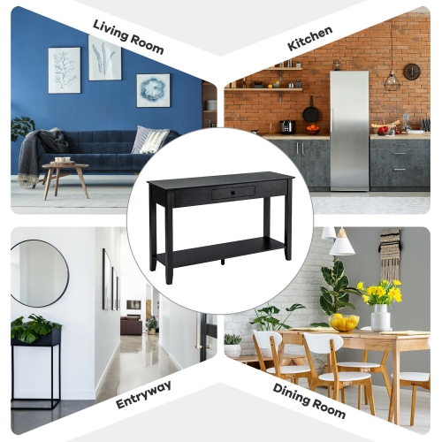 Gymax Console Table with Drawer Shelf 2 Tier Sofa Side Accent Table Black
