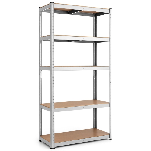 GYMAX  1/2/3/4PC Adjustable 36"x72" Heavy Duty 5 Level Garage Tool Shelf 2000Lbs In Silver