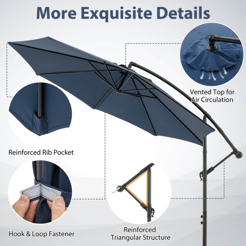 Costway 10FT Patio Offset Hanging Umbrella Easy Tilt Adjustment 8 Ribs Backyard