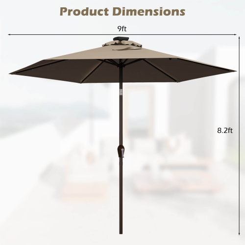 Costway 9' Solar LED Lighted Patio Market Umbrella Tilt Adjustment Crank Lift