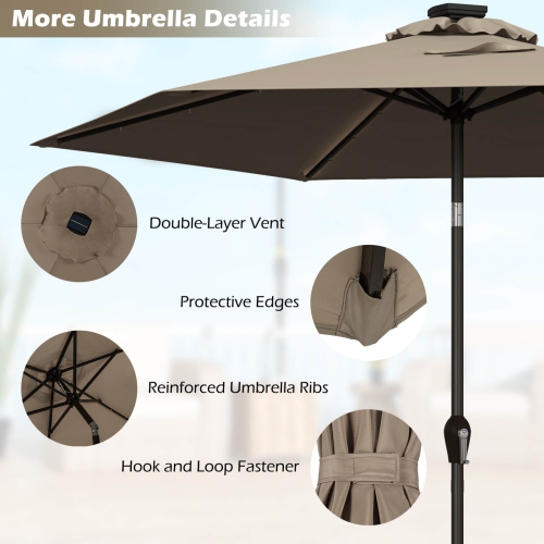 Costway 9' Solar LED Lighted Patio Market Umbrella Tilt Adjustment Crank Lift