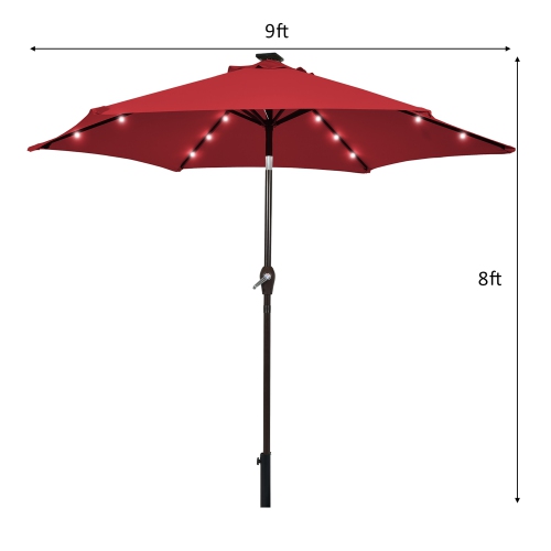 COSTWAY Parasol de Jardin 2,7 M Inclinable 18 LED Lampes Solaire avec Manivelle Housse Anti-UV pour Jardin Terrasse Balcon Beige