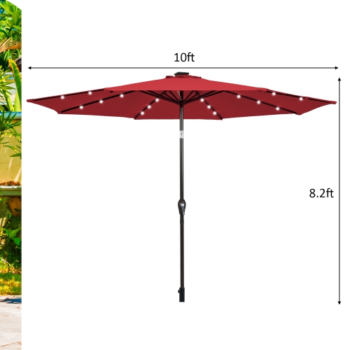 Costway 10' Solar LED Lighted Patio Market Umbrella Shade Tilt Adjustment Crank