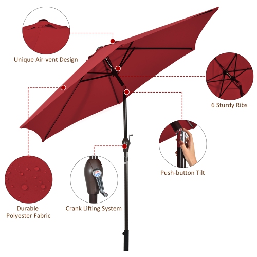 Costway 9Ft Outdoor Market Patio Table Umbrella Push Button Tilt Crank Lift