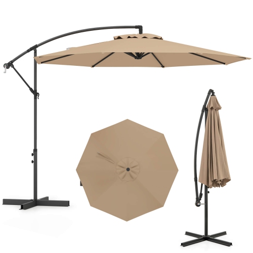 Costway 10FT Patio Offset Hanging Umbrella Easy Tilt Adjustment 8 Ribs Backyard