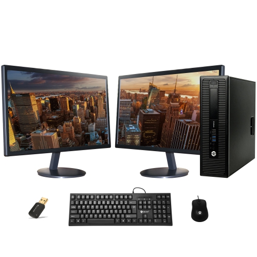 HP  Refurbished (Good) - Elitedesk 800 G1 Sff Desktop PC \w 24" Dual Screen Intel Core I5 45703.2Ghz 8GB Ddr3 Ram 256GB SSD Windows 10 Home Keyboard