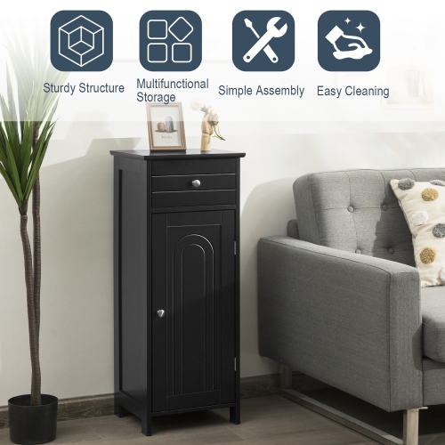 Costway Bathroom Floor Cabinet Storage Organizer Free-Standing w/ Drawer