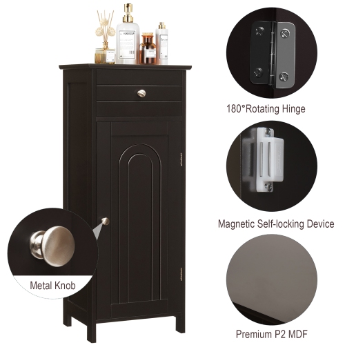 Costway Bathroom Floor Cabinet Storage Organizer Free-Standing w/ Drawer