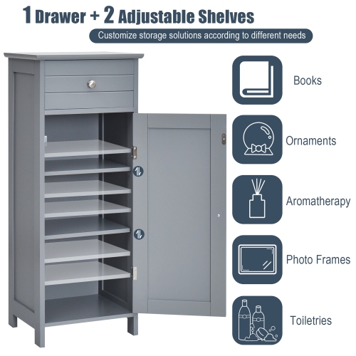 Costway Bathroom Floor Cabinet Storage Organizer Free-Standing w/ Drawer