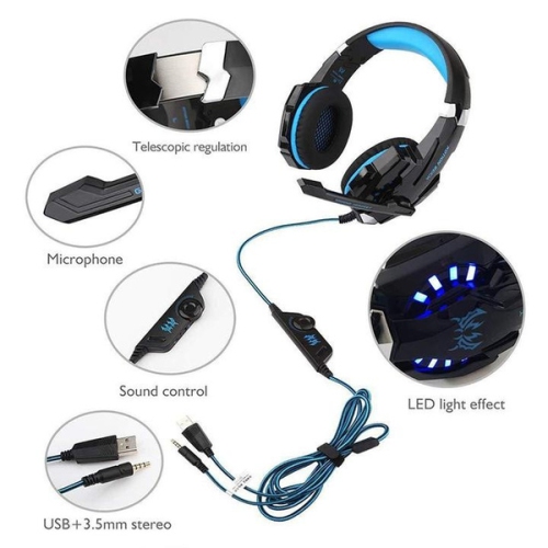 KOTION EACH G9000 3.5mm Gaming Headphone Headset Earphone with Mic LED Light & Volume Control for PS4 Laptop Tablet Mobile Phones