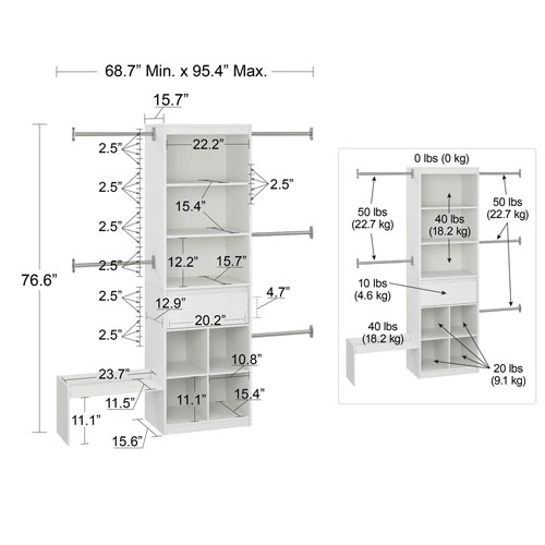 Little Seeds Adjustable Kids Closet Organizer System - Dove Grey