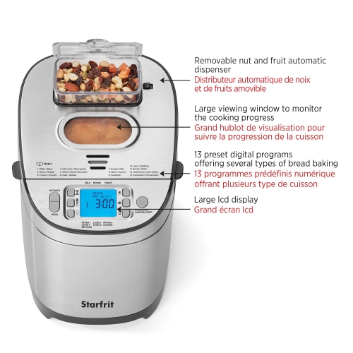 Stafrit – Machine à pain, 13 options de cuisson, 1,5 ou 2 lb, 550 W, acier inoxydable