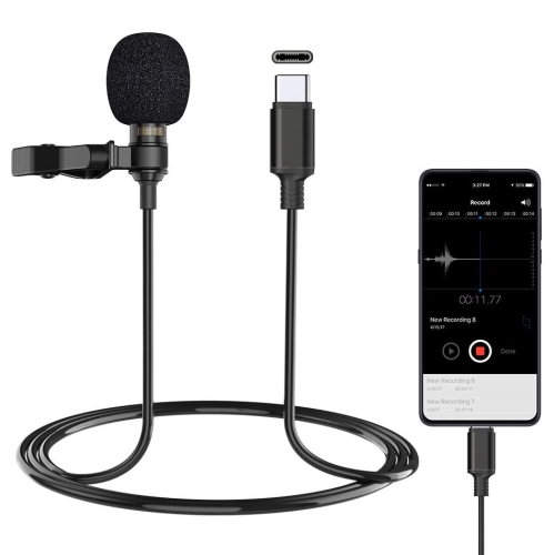 Microphone cravate à pince USB C type C HYFAI pour téléphone intelligent  Android Câble d'enregistrement vidéo audio 6 pi