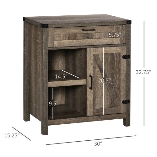 HOMCOM – buffet de buffet de buffet, armoire de rangement de cuisine champêtre avec porte et tiroir de grange rustique, chêne foncé