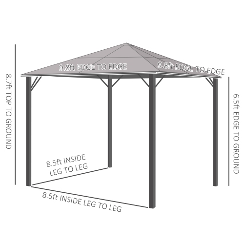 Abri de jardin en aluminium encadré toit rigide toit en polycarbonate 9,8 x 9,8 pi abri de fête extérieur avec rideaux en filet et parois latérales