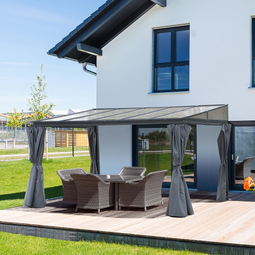 Pergola extérieure en toit rigide de 10 x 13 pi toit PC abri de jardin tente jardin abri de jardin imperméable et protection UV avec rideaux, gris