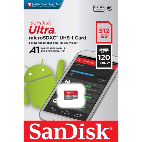 SanDisk 512GB Ultra microSDXC UHS-I Memory Card 120MB/s Micro SD Card SDSQUA4-512G