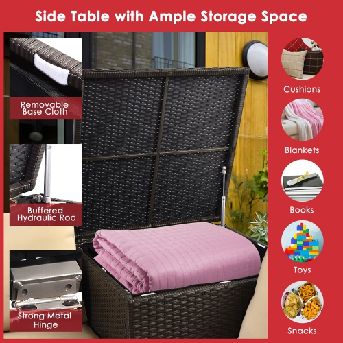 Costway 4PCS Outdoor Patio Rattan Furniture Set Cushioned Loveseat Storage Table