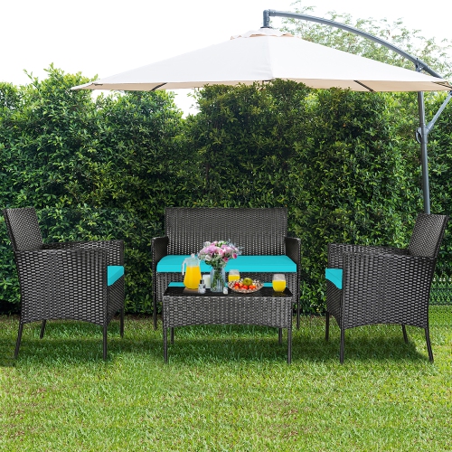 Costway 4PCS Patio Rattan Furniture Set Cushioned Sofa Coffee Table Backyard