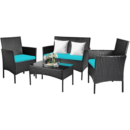 Costway 4PCS Patio Rattan Furniture Set Cushioned Sofa Coffee Table Backyard