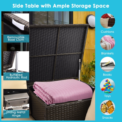 Costway 4PCS Outdoor Patio Rattan Furniture Set Cushioned Loveseat Storage Table