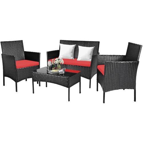 Costway 4PCS Patio Rattan Furniture Set Cushioned Sofa Coffee Table Backyard