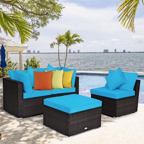 Costway 4PCS Patio Rattan Wicker Furniture Set Cushioned Sofa Ottoman Garden