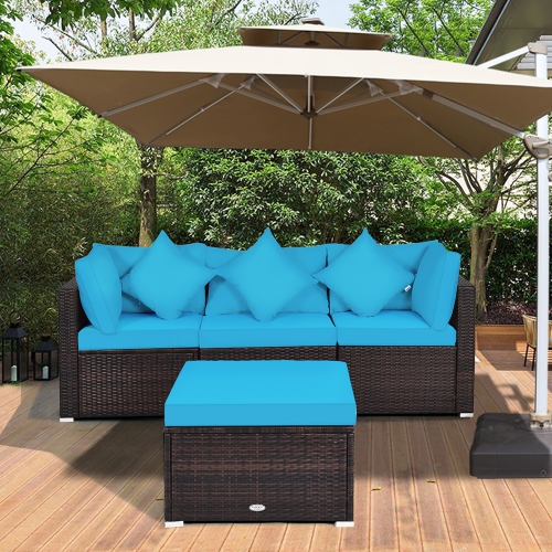 Costway 4PCS Patio Rattan Wicker Furniture Set Cushioned Sofa Ottoman Garden