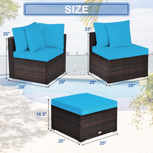 Costway 4PCS Patio Rattan Wicker Furniture Set Cushioned Sofa Ottoman Garden