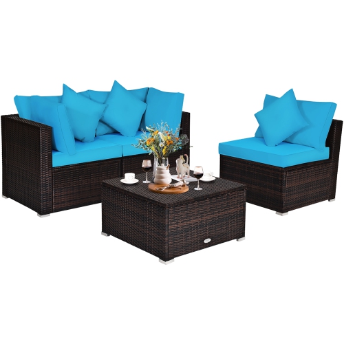 Costway 4PCS Patio Rattan Wicker Furniture Set Cushioned Sofa Ottoman Garden