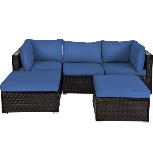 Costway 5PCS Patio Rattan Furniture Set Sectional Conversation Set Ottoman Table