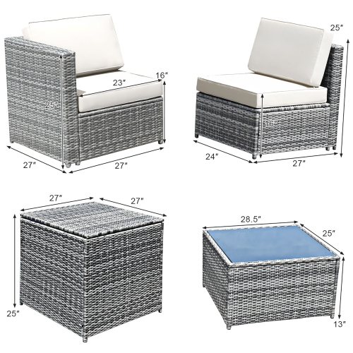 Ensemble de mobilier extérieur en rotin avec canapé fauteuil table basse et rangement en osier patio Costway