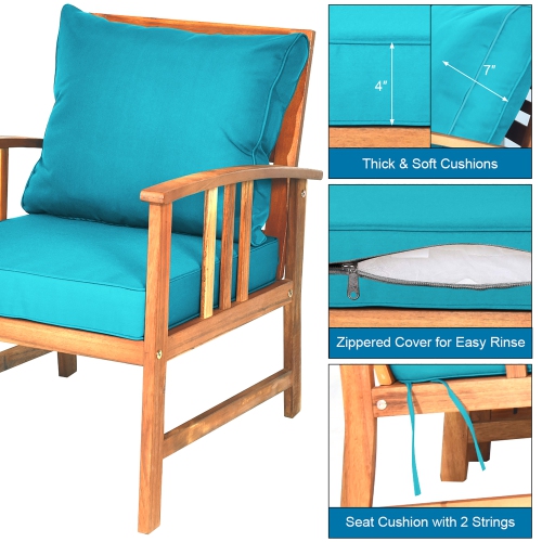 Costway 8PCS Wooden Patio Furniture Set Table Sofa Chair Cushioned Garden Turquoise