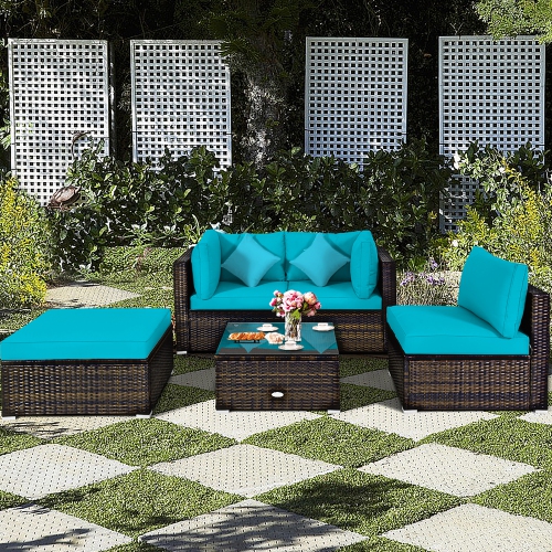 Costway 5PCS Outdoor Patio Rattan Furniture Set Sectional Conversation W/Cushion