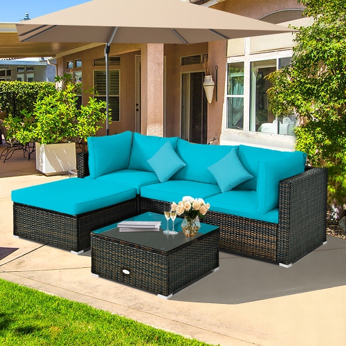 Costway 5PCS Outdoor Patio Rattan Furniture Set Sectional Conversation W/Cushion