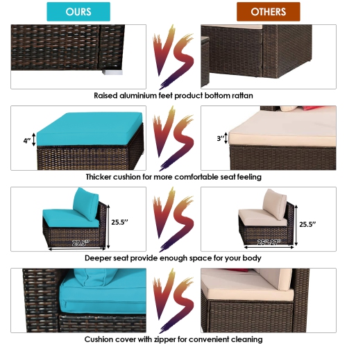 Costway 5PCS Outdoor Patio Rattan Furniture Set Sectional Conversation W/Cushion