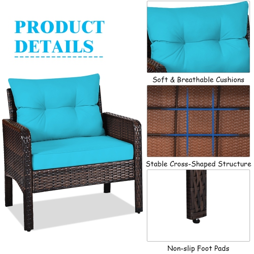 Costway 3PCS Outdoor Rattan Conversation Set Patio Garden Cushioned Sofa Chair
