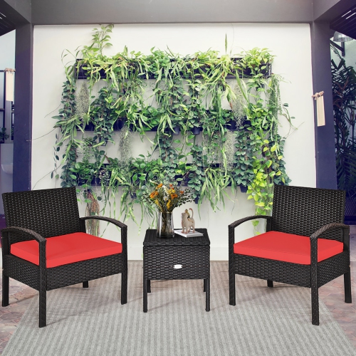 Costway 3PCS Patio Rattan Furniture Set Storage Table Cushioned Sofa