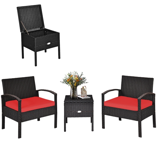 Costway 3PCS Patio Rattan Furniture Set Storage Table Cushioned Sofa