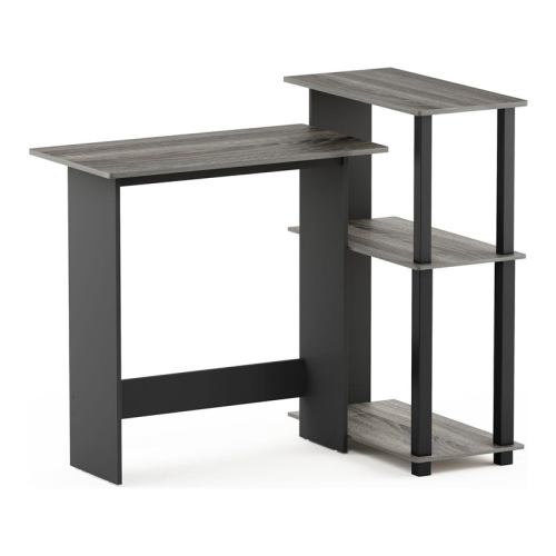 FURINNO  Abbott Wood Corner Computer Desk With Bookshelf In French Oak Gray/black
