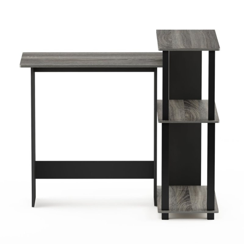 Furinno Abbott Wood Corner Computer Desk with Bookshelf in French Oak Gray/Black