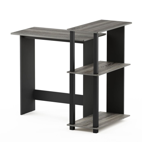 Furinno Abbott Wood Corner Computer Desk with Bookshelf in French Oak Gray/Black