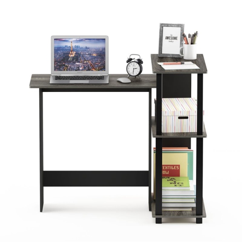 Furinno Abbott Wood Corner Computer Desk with Bookshelf in French Oak Gray/Black