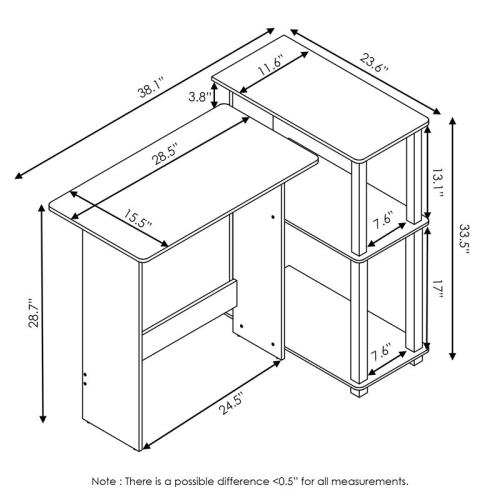 Furinno Abbott Wood Corner Computer Desk with Bookshelf in French Oak Gray/Black