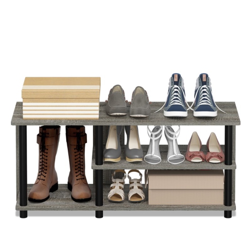 Furinno Turn-N-Tube Wood Compact Multi Storage Shoe Rack in French Oak Gray