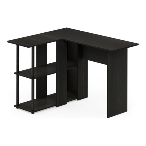 Furinno Abbott Engineered Wood L-Shape Desk with Bookshelf in Espresso/Black