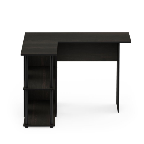 Furinno Abbott Engineered Wood L-Shape Desk with Bookshelf in Espresso/Black